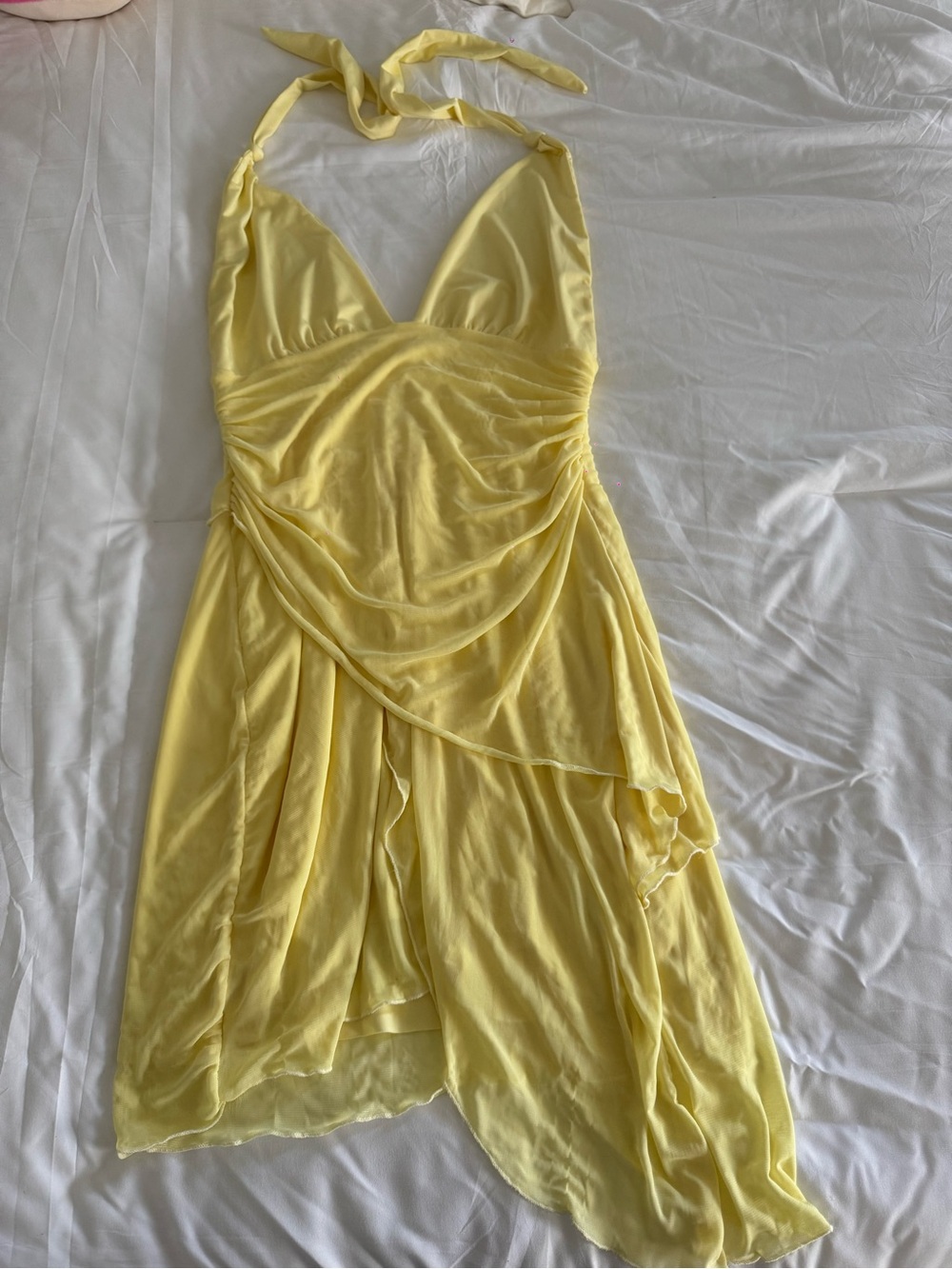 Yellow Halter Draped Midi Dress - Women's